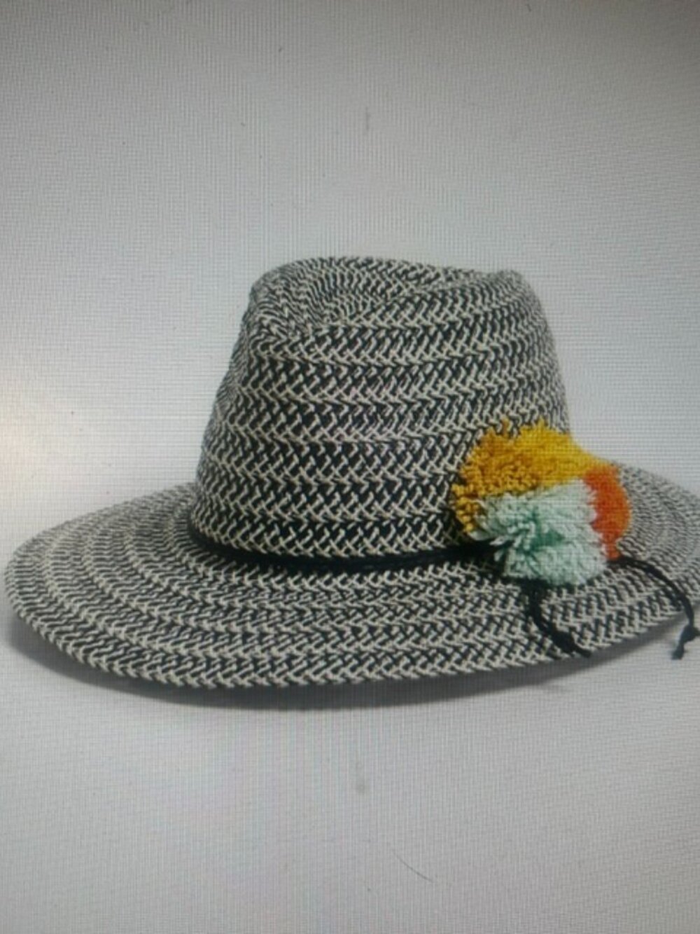 Maurices  Lush Straw Weaved Colorful Straw Pom-Pom Accent Panama Hat OS NEW